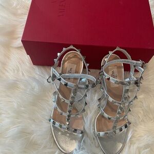 Valentino Garavani Metalic Silver Rockstud Sandals